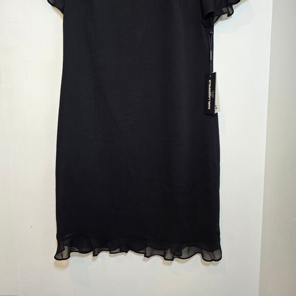 NWT Karl Lagerfeld Paris Dress Size 8 Black Cocktail Floral Mesh Yoke Ruffle Hem - Picture 5 of 9